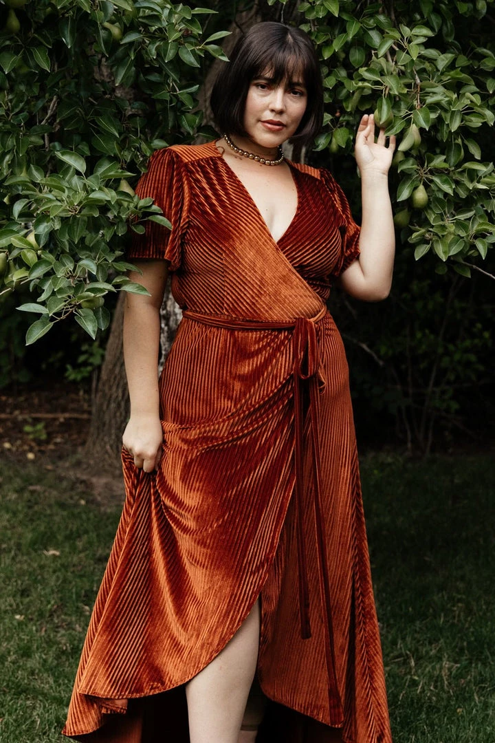 BB Custom Andi Ribbed Velvet Wrap Dress | Copper Dresses 6 BB Custom Andi Ribbed Velvet Wrap Dress | Copper Dresses
