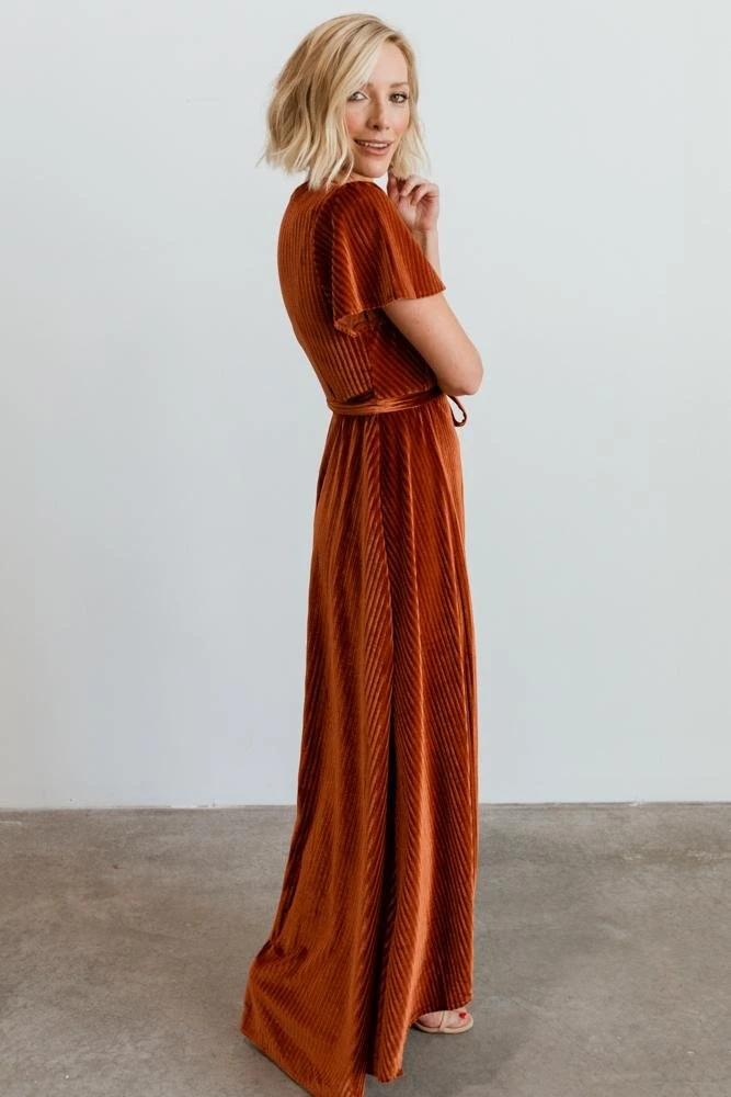 BB Custom Andi Ribbed Velvet Wrap Dress | Copper Dresses 8 BB Custom Andi Ribbed Velvet Wrap Dress | Copper Dresses
