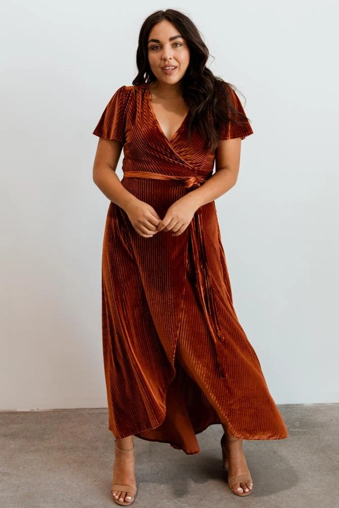 BB Custom Andi Ribbed Velvet Wrap Dress | Copper Dresses 7 BB Custom Andi Ribbed Velvet Wrap Dress | Copper Dresses