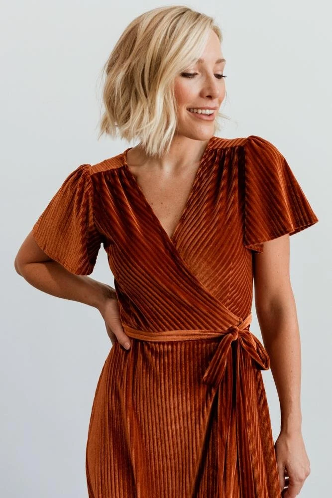 BB Custom Andi Ribbed Velvet Wrap Dress | Copper Dresses 5 BB Custom Andi Ribbed Velvet Wrap Dress | Copper Dresses
