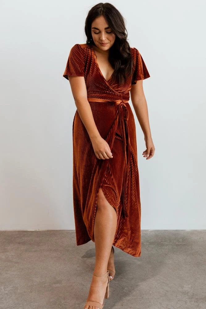 BB Custom Andi Ribbed Velvet Wrap Dress | Copper Dresses 4 BB Custom Andi Ribbed Velvet Wrap Dress | Copper Dresses