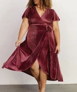 BB Custom Andi Ribbed Velvet Wrap Dress | Dark Rose