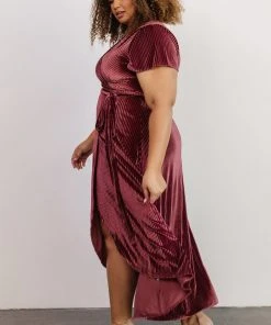 BB Custom Andi Ribbed Velvet Wrap Dress | Dark Rose