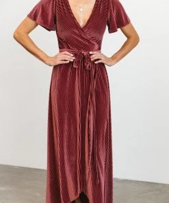 BB Custom Andi Ribbed Velvet Wrap Dress | Dark Rose