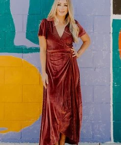 BB Custom Andi Ribbed Velvet Wrap Dress | Dark Rose
