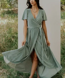 BB Custom Andi Ribbed Velvet Wrap Dress | Dusty Sage 3 BB Custom Andi Ribbed Velvet Wrap Dress | Dusty Sage