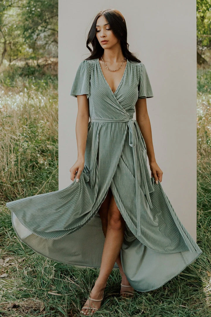 BB Custom Andi Ribbed Velvet Wrap Dress | Dusty Sage BB Custom Andi Ribbed Velvet Wrap Dress | Dusty Sage