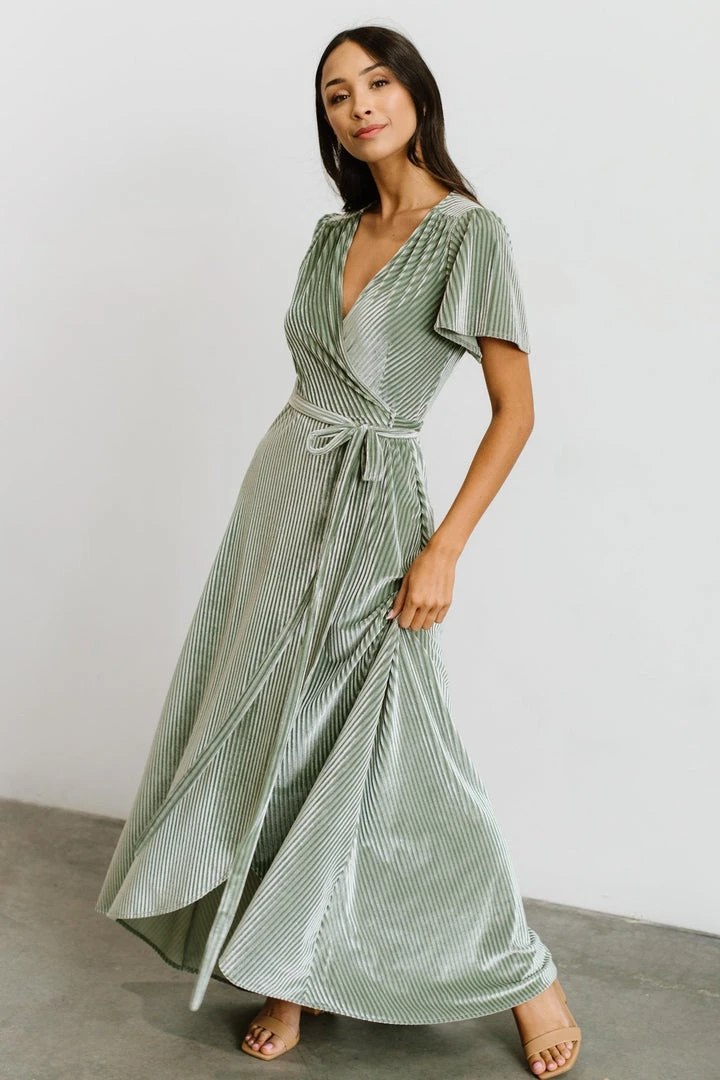 BB Custom Andi Ribbed Velvet Wrap Dress | Dusty Sage BB Custom Andi Ribbed Velvet Wrap Dress | Dusty Sage