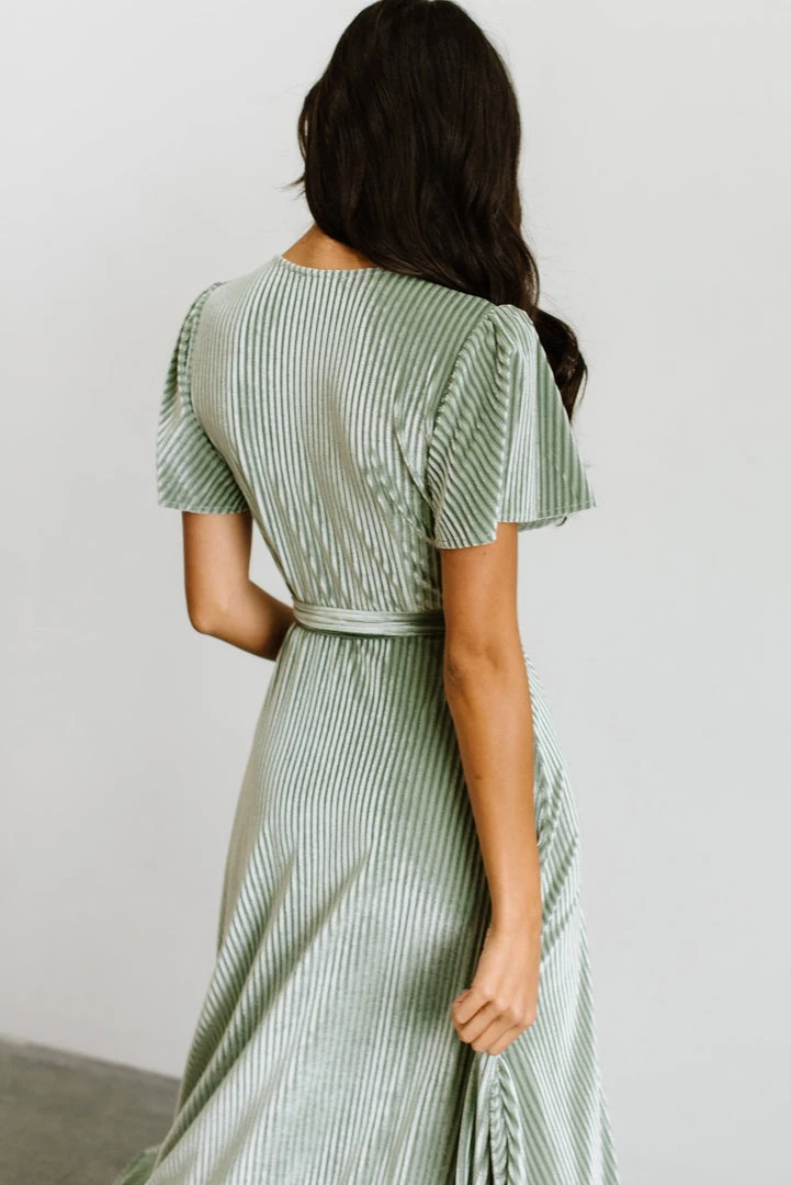 BB Custom Andi Ribbed Velvet Wrap Dress | Dusty Sage BB Custom Andi Ribbed Velvet Wrap Dress | Dusty Sage