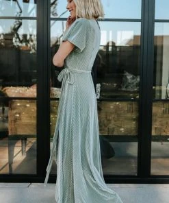 BB Custom Andi Ribbed Velvet Wrap Dress | Dusty Sage