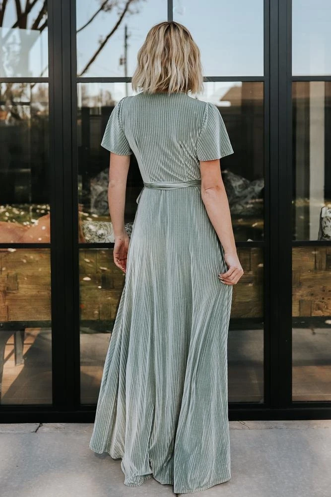 BB Custom Andi Ribbed Velvet Wrap Dress | Dusty Sage BB Custom Andi Ribbed Velvet Wrap Dress | Dusty Sage