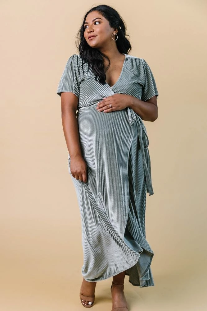 BB Custom Andi Ribbed Velvet Wrap Dress | Dusty Sage BB Custom Andi Ribbed Velvet Wrap Dress | Dusty Sage