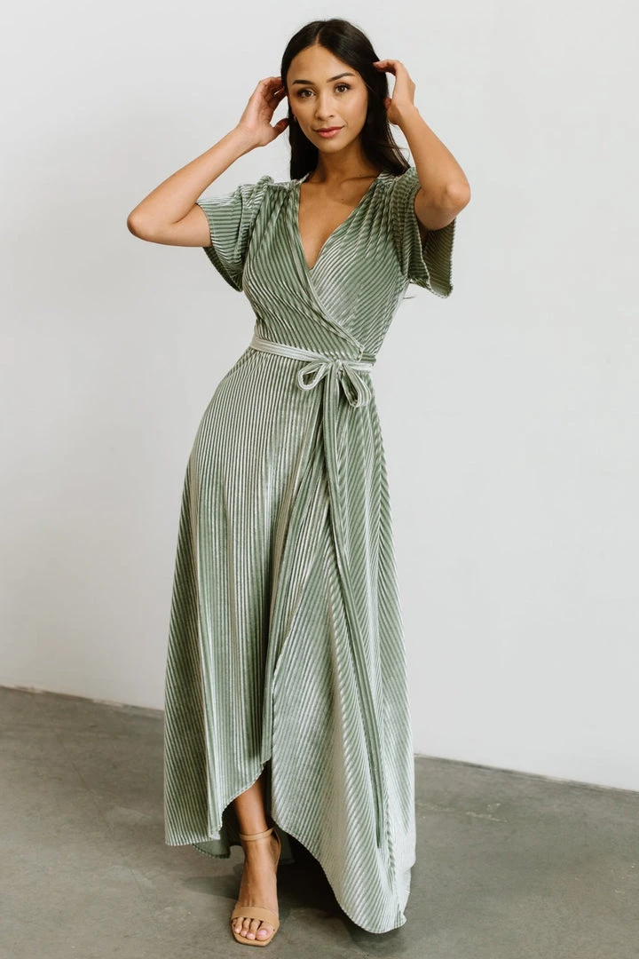 BB Custom Andi Ribbed Velvet Wrap Dress | Dusty Sage BB Custom Andi Ribbed Velvet Wrap Dress | Dusty Sage