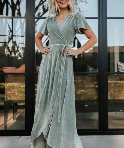 BB Custom Andi Ribbed Velvet Wrap Dress | Dusty Sage