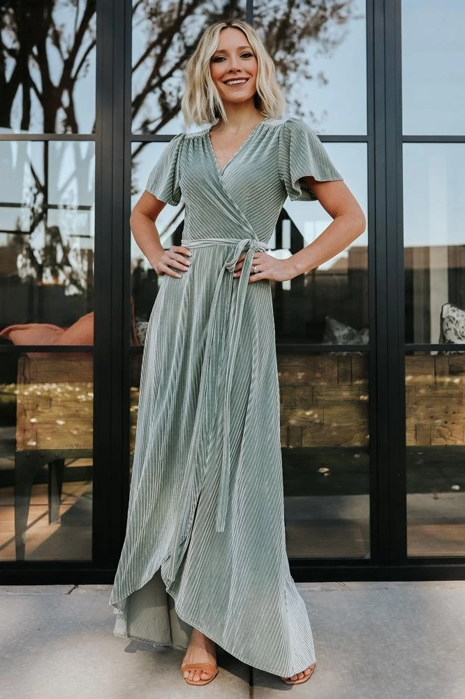 BB Custom Andi Ribbed Velvet Wrap Dress | Dusty Sage BB Custom Andi Ribbed Velvet Wrap Dress | Dusty Sage