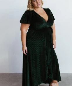 BB Custom Andi Ribbed Velvet Wrap Dress | Emerald
