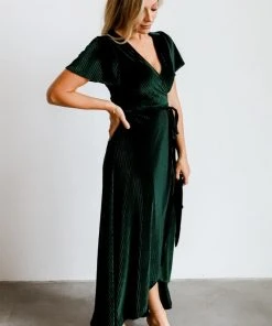 BB Custom Andi Ribbed Velvet Wrap Dress | Emerald