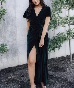 BB Custom Andi Ribbed Velvet Wrap Dress | Emerald