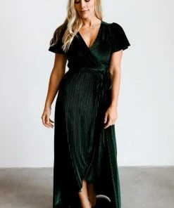 BB Custom Andi Ribbed Velvet Wrap Dress | Emerald