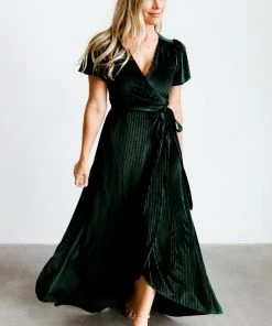 BB Custom Andi Ribbed Velvet Wrap Dress | Emerald