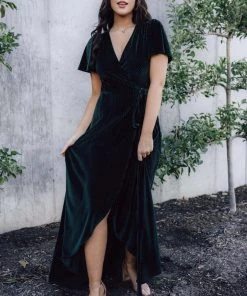 BB Custom Andi Ribbed Velvet Wrap Dress | Emerald