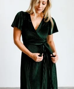 BB Custom Andi Ribbed Velvet Wrap Dress | Emerald