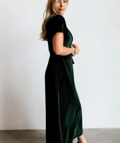 BB Custom Andi Ribbed Velvet Wrap Dress | Emerald