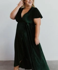 BB Custom Andi Ribbed Velvet Wrap Dress | Emerald