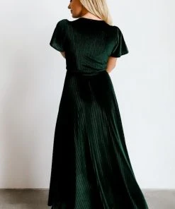 BB Custom Andi Ribbed Velvet Wrap Dress | Emerald
