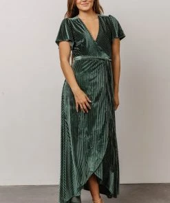 BB Custom Dresses Andi Ribbed Velvet Wrap Dress | Green