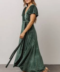 BB Custom Dresses Andi Ribbed Velvet Wrap Dress | Green
