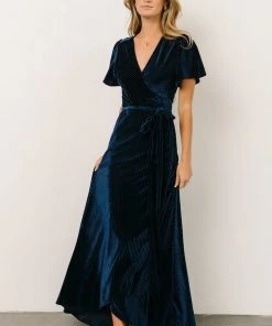 BB Custom Andi Ribbed Velvet Wrap Dress | Navy