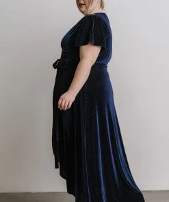BB Custom Andi Ribbed Velvet Wrap Dress | Navy