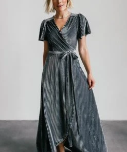 BB Custom Andi Ribbed Velvet Wrap Dress | Pewter Dresses