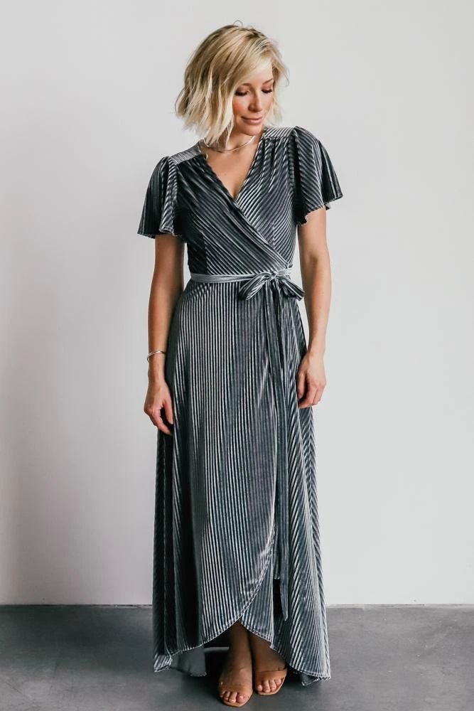 BB Custom Andi Ribbed Velvet Wrap Dress | Pewter Dresses 2 BB Custom Andi Ribbed Velvet Wrap Dress | Pewter Dresses