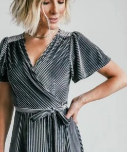 BB Custom Andi Ribbed Velvet Wrap Dress | Pewter Dresses 10 BB Custom Andi Ribbed Velvet Wrap Dress | Pewter Dresses