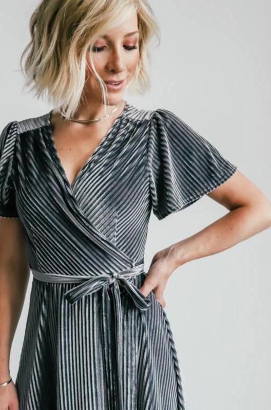 BB Custom Andi Ribbed Velvet Wrap Dress | Pewter Dresses 4 BB Custom Andi Ribbed Velvet Wrap Dress | Pewter Dresses