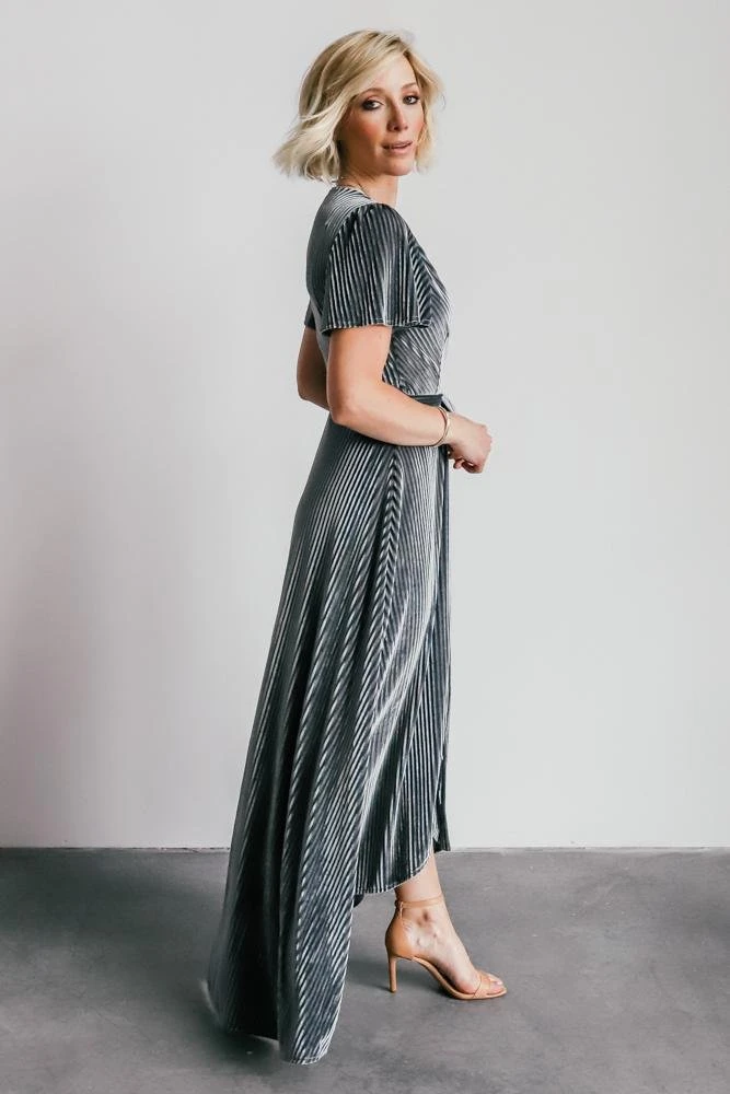 BB Custom Andi Ribbed Velvet Wrap Dress | Pewter Dresses 5 BB Custom Andi Ribbed Velvet Wrap Dress | Pewter Dresses
