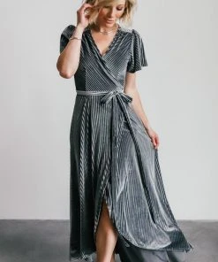 BB Custom Andi Ribbed Velvet Wrap Dress | Pewter Dresses 9 BB Custom Andi Ribbed Velvet Wrap Dress | Pewter Dresses