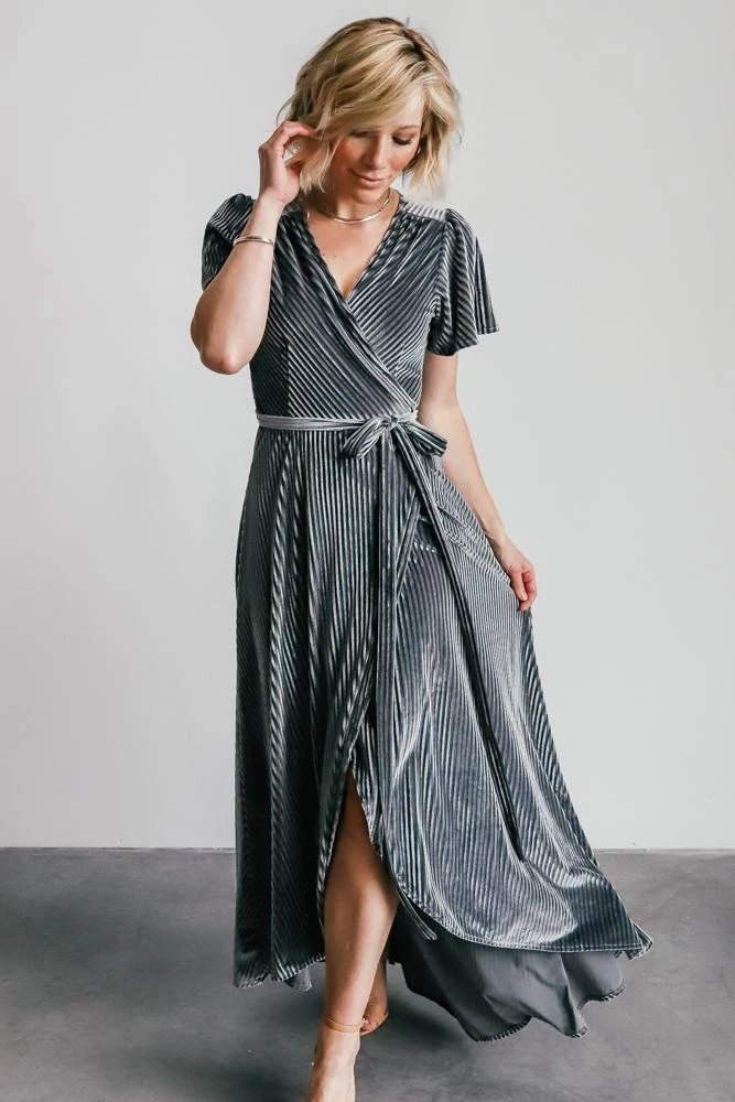 BB Custom Andi Ribbed Velvet Wrap Dress | Pewter Dresses 3 BB Custom Andi Ribbed Velvet Wrap Dress | Pewter Dresses