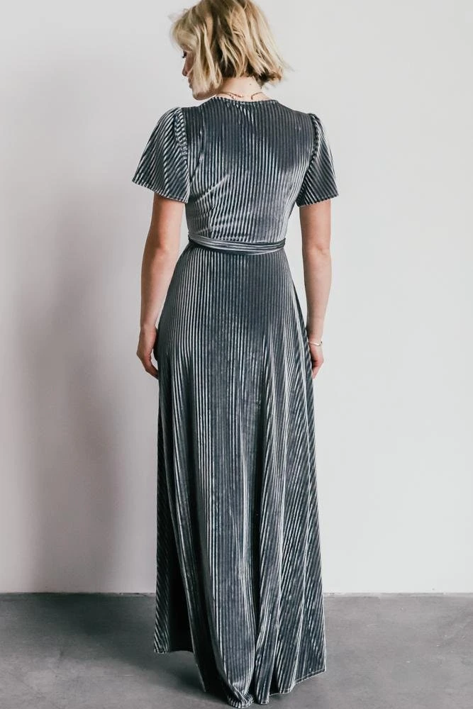 BB Custom Andi Ribbed Velvet Wrap Dress | Pewter Dresses 6 BB Custom Andi Ribbed Velvet Wrap Dress | Pewter Dresses