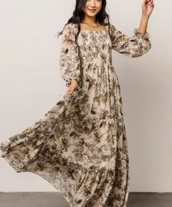 BB Custom Angelica Smocked Maxi Dress | Olive Floral Dresses