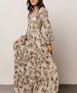 BB Custom Angelica Smocked Maxi Dress | Olive Floral Dresses