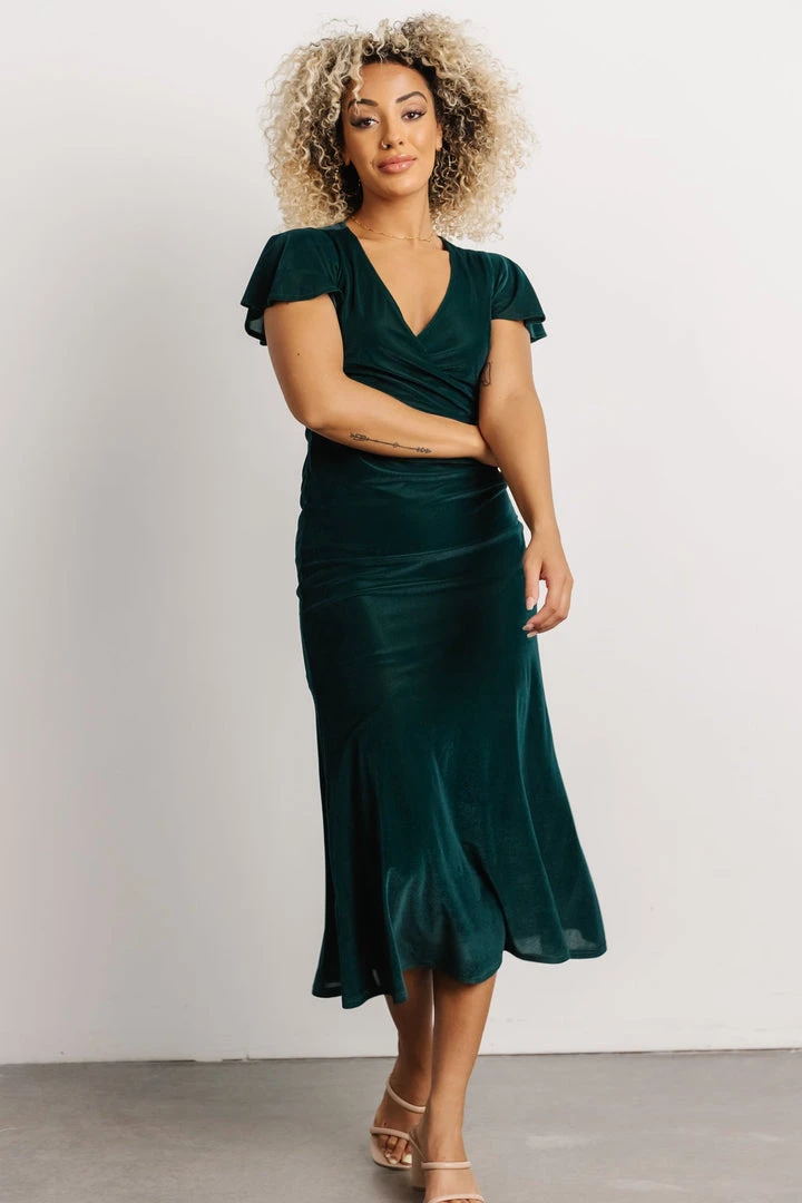 BB Custom Shop All Anne Ruched Velvet Midi Dress | Deep Topaz BB Custom Shop All Anne Ruched Velvet Midi Dress | Deep Topaz