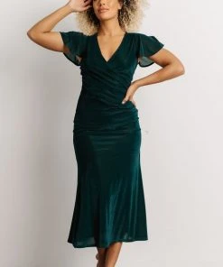 BB Custom Shop All Anne Ruched Velvet Midi Dress | Deep Topaz