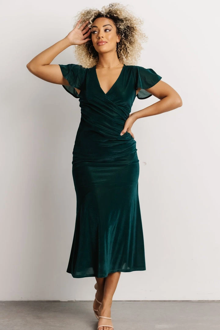 BB Custom Shop All Anne Ruched Velvet Midi Dress | Deep Topaz BB Custom Shop All Anne Ruched Velvet Midi Dress | Deep Topaz