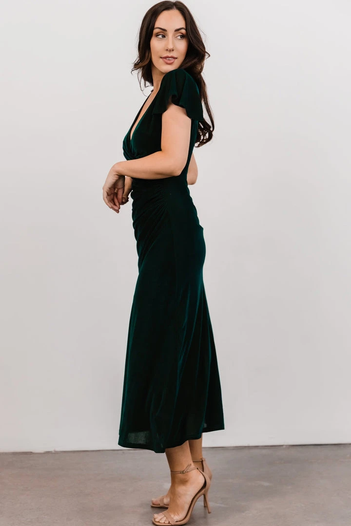 BB Custom Shop All Anne Ruched Velvet Midi Dress | Deep Topaz BB Custom Shop All Anne Ruched Velvet Midi Dress | Deep Topaz