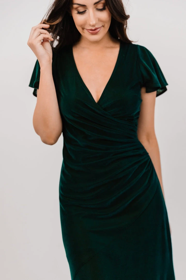 BB Custom Shop All Anne Ruched Velvet Midi Dress | Deep Topaz BB Custom Shop All Anne Ruched Velvet Midi Dress | Deep Topaz