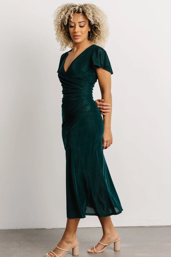 BB Custom Shop All Anne Ruched Velvet Midi Dress | Deep Topaz BB Custom Shop All Anne Ruched Velvet Midi Dress | Deep Topaz