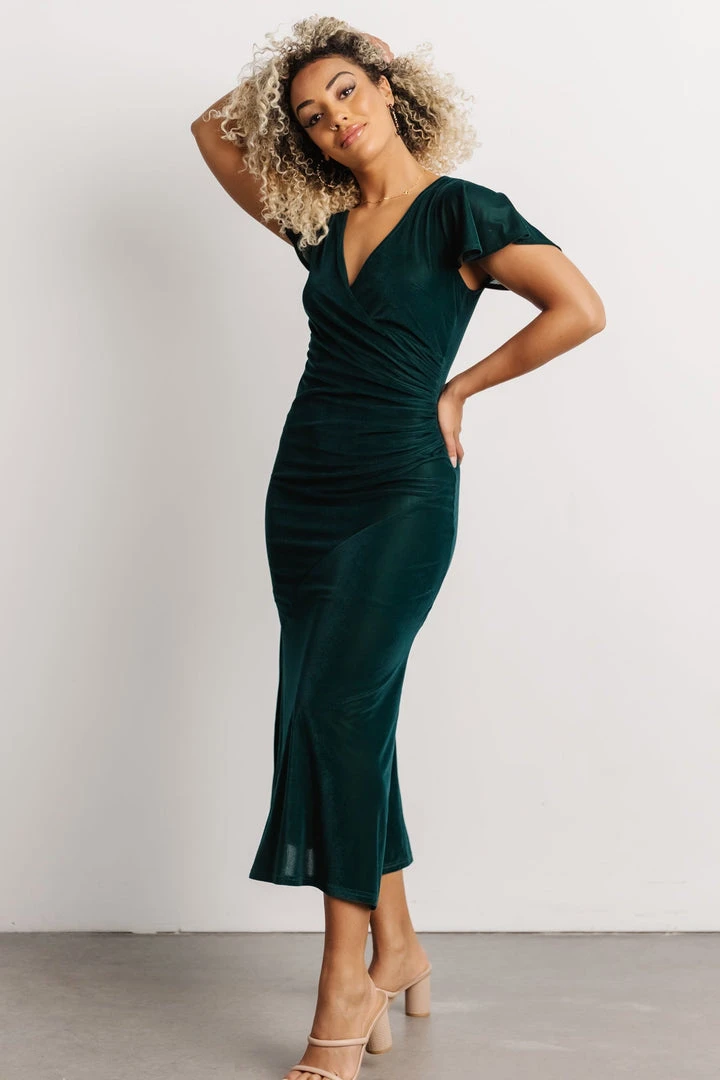 BB Custom Shop All Anne Ruched Velvet Midi Dress | Deep Topaz BB Custom Shop All Anne Ruched Velvet Midi Dress | Deep Topaz